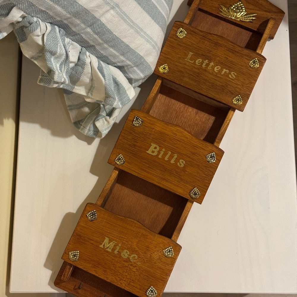 Vintage authentic Antique letter/bills Wood organizer